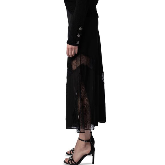 Zadig & Voltaire Jaylal Lace Detail Silk Skirt - Picture 7 of 7